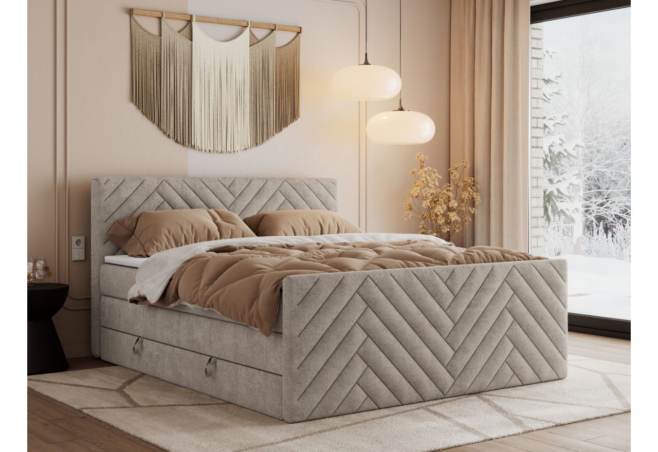 Łóżko kontynentalne PARIS KING DUO 200x200 - H3 - beżowy, struktura