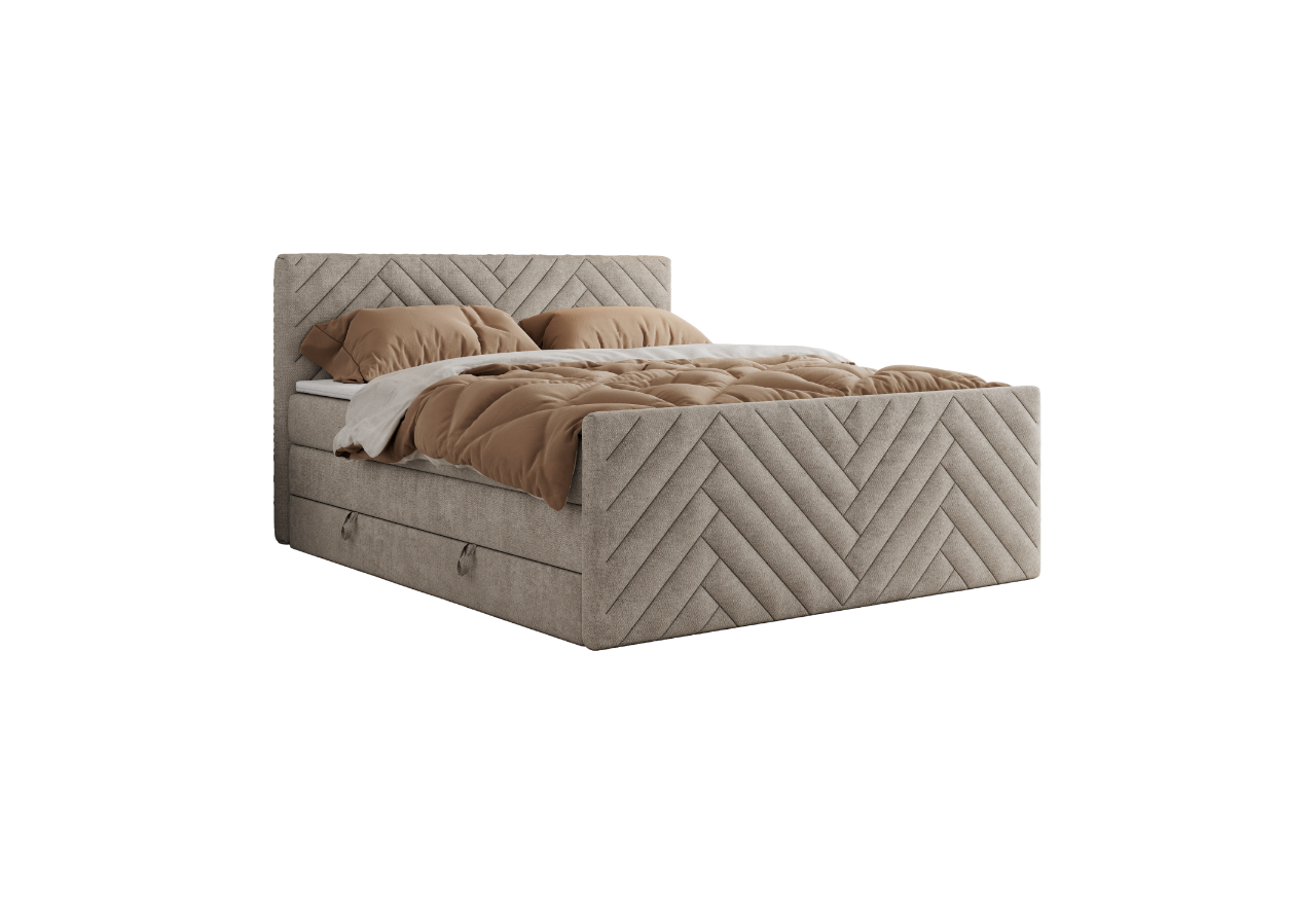 Łóżko kontynentalne PARIS KING DUO 200x200 - H3 - beżowy, struktura