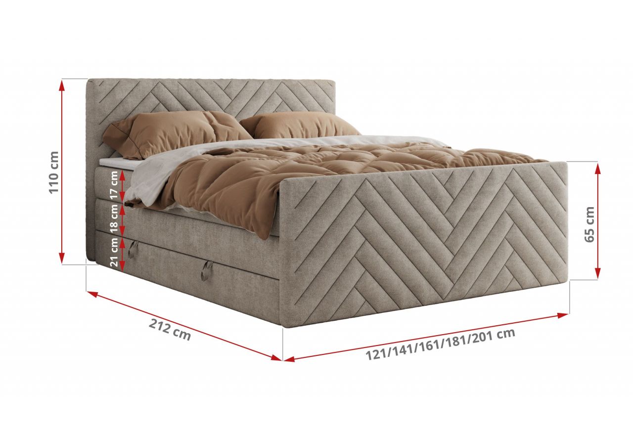 Łóżko kontynentalne PARIS KING DUO 200x200 - H3 - beżowy, struktura