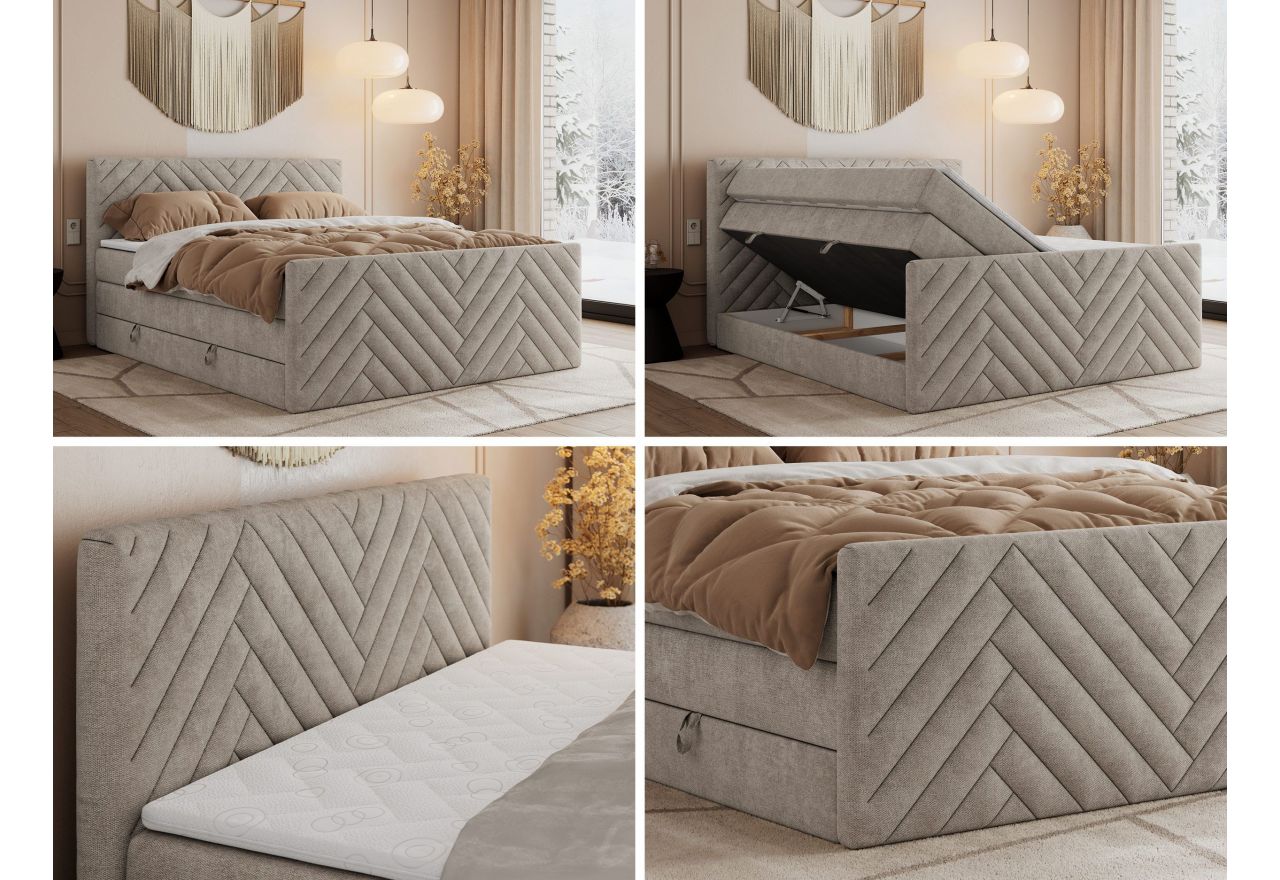 Łóżko kontynentalne PARIS KING DUO 120x200 - H4 - beżowy, struktura