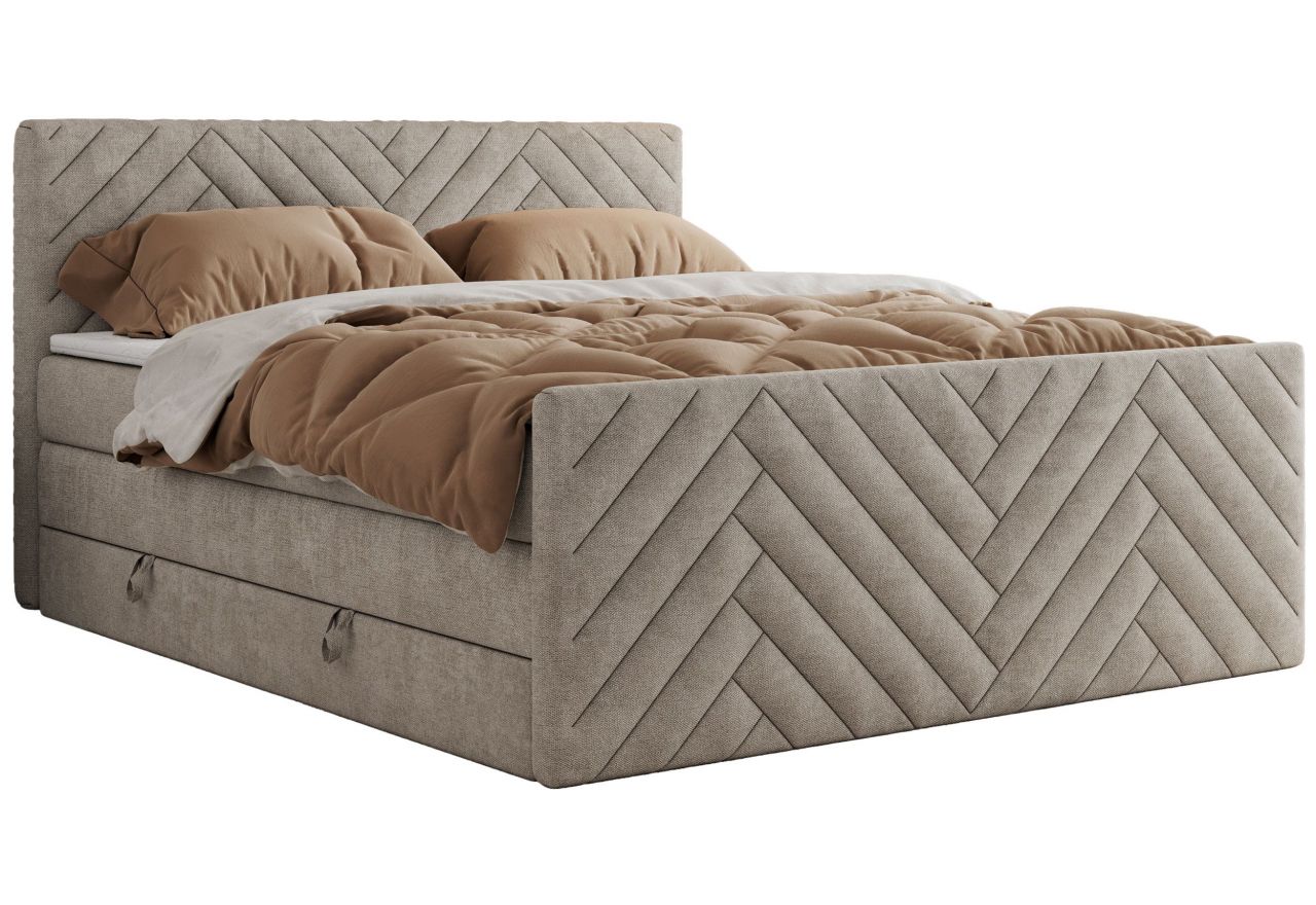 Łóżko kontynentalne PARIS KING DUO 140x200 - H4 - beżowy, struktura