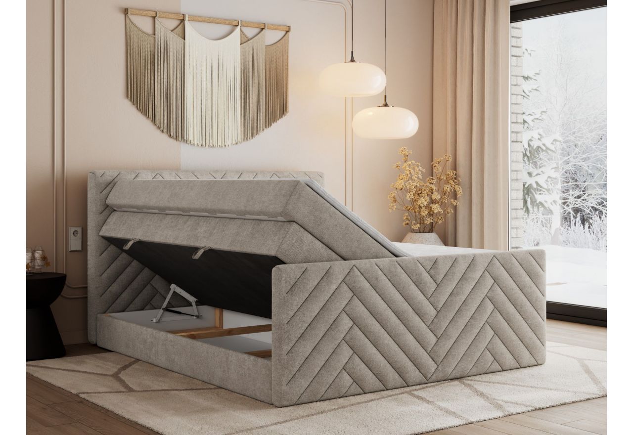 Łóżko kontynentalne PARIS KING DUO 160x200 - H4 - beżowy, struktura