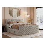 Łóżko kontynentalne PARIS KING DUO 180x200 - H4 - beżowy, struktura