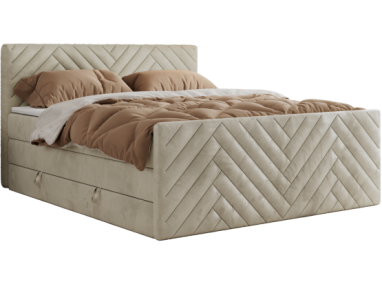 Łóżko kontynentalne PARIS KING DUO 120x200 - H3 - beżowy, welwet