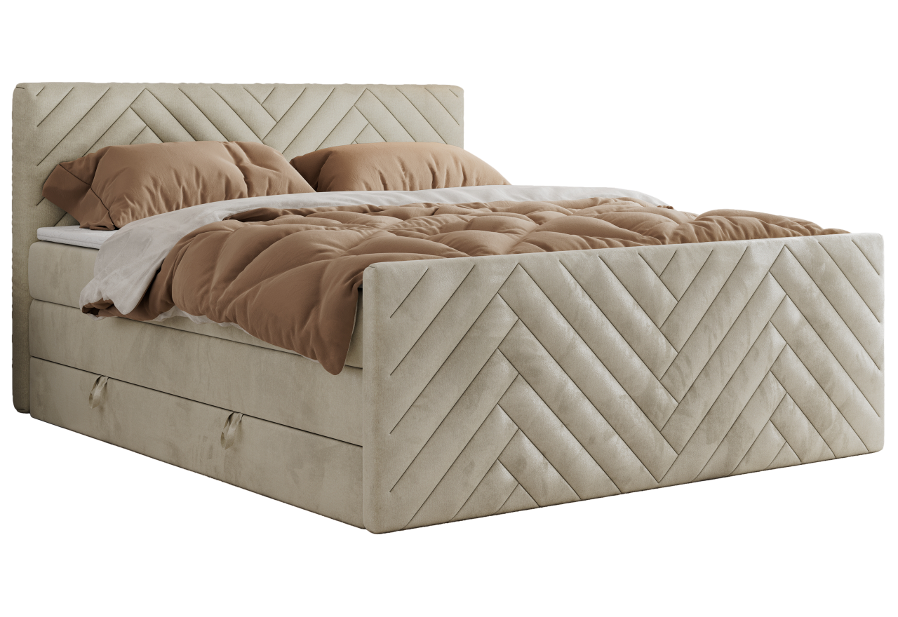 Łóżko kontynentalne PARIS KING DUO 140x200 - H3 - beżowy, welwet