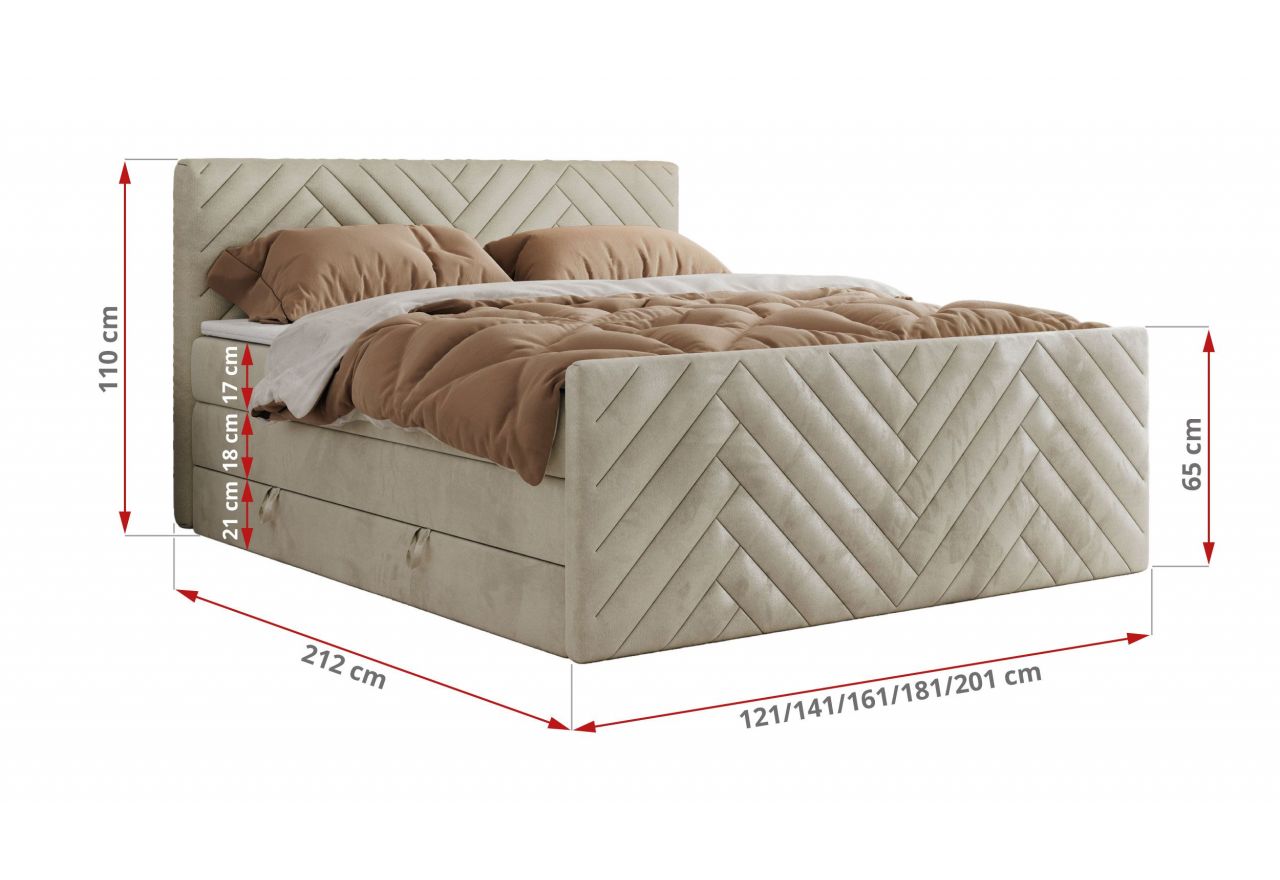 Łóżko kontynentalne PARIS KING DUO 200x200 - H3 - beżowy, welwet
