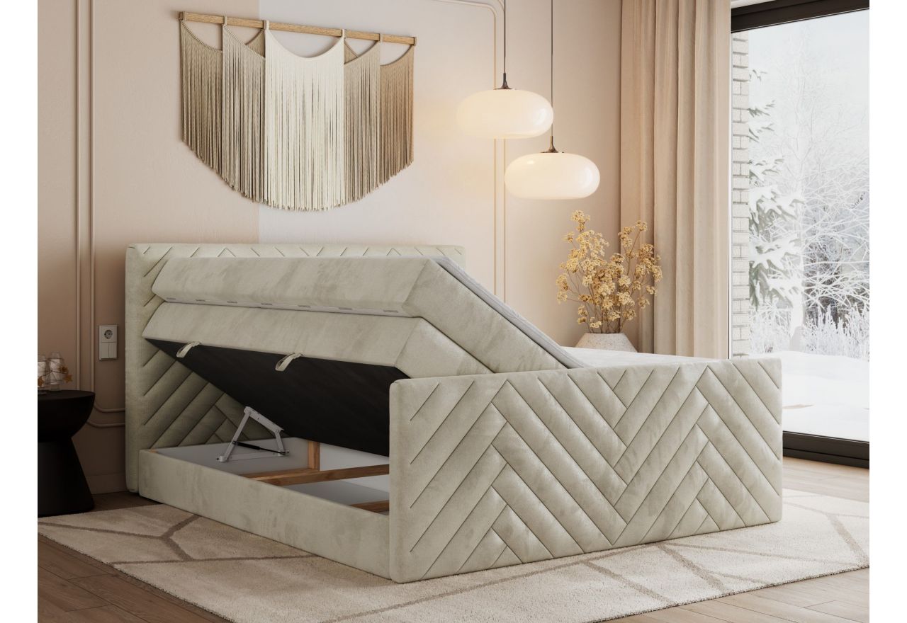 Łóżko kontynentalne PARIS KING DUO 200x200 - H3 - beżowy, welwet