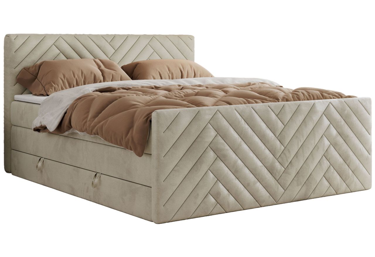 Łóżko kontynentalne PARIS KING DUO 200x200 - H3 - beżowy, welwet