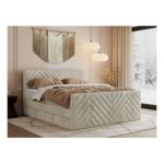 Łóżko kontynentalne PARIS KING DUO 120x200 - H4 - beżowy, welwet