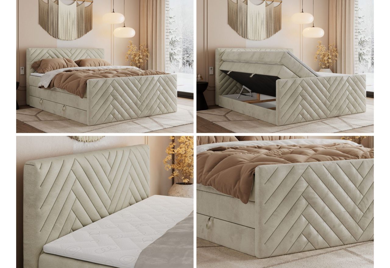 Łóżko kontynentalne PARIS KING DUO 140x200 - H4 - beżowy, welwet