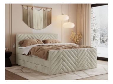 Łóżko kontynentalne PARIS KING DUO 200x200 - H4 - beżowy, welwet