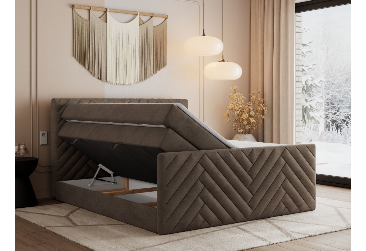 Łóżko kontynentalne PARIS KING DUO 200x200 - H3 - brązowy, welwet