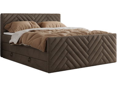 Łóżko kontynentalne PARIS KING DUO 140x200 - H4 - brązowy, welwet