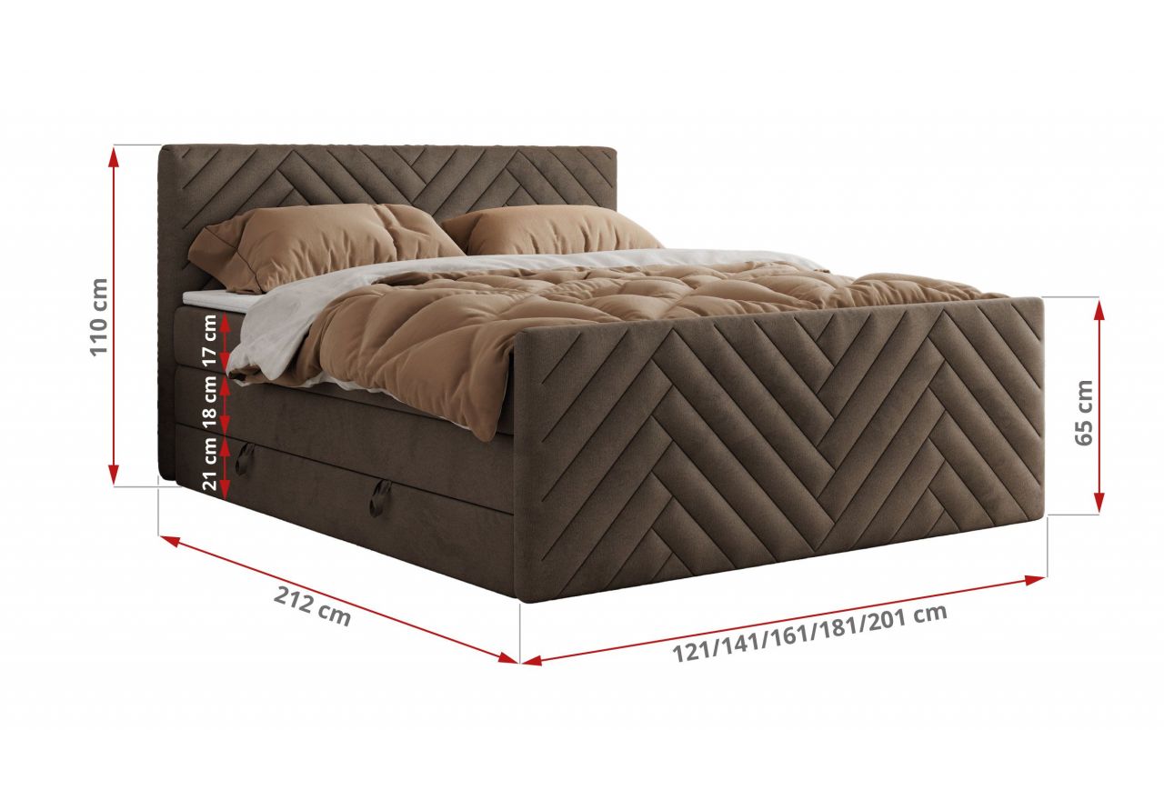 Łóżko kontynentalne PARIS KING DUO 180x200 - H4 - brązowy, welwet