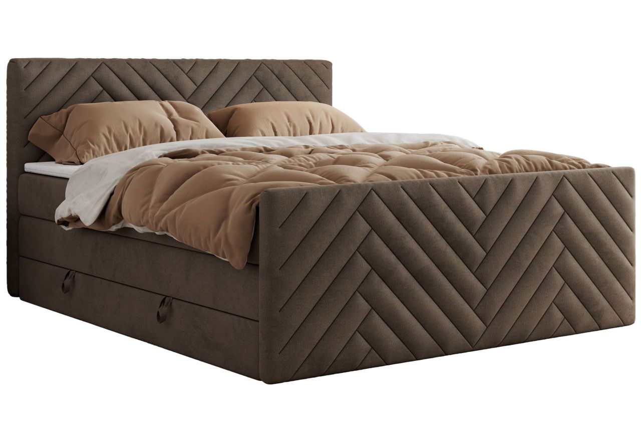 Łóżko kontynentalne PARIS KING DUO 180x200 - H4 - brązowy, welwet