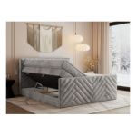 Łóżko kontynentalne PARIS KING DUO 200x200 - H3 - jasnoszary, welwet