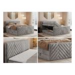 Łóżko kontynentalne PARIS KING DUO 200x200 - H3 - jasnoszary, welwet