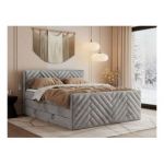 Łóżko kontynentalne PARIS KING DUO 120x200 - H4 - jasnoszary, welwet