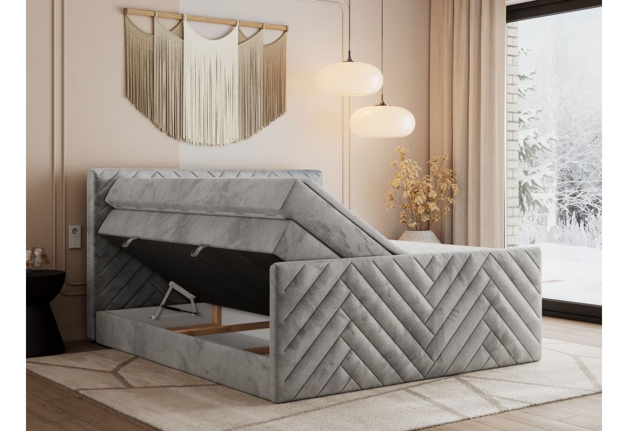 Łóżko kontynentalne PARIS KING DUO 120x200 - H4 - jasnoszary, welwet