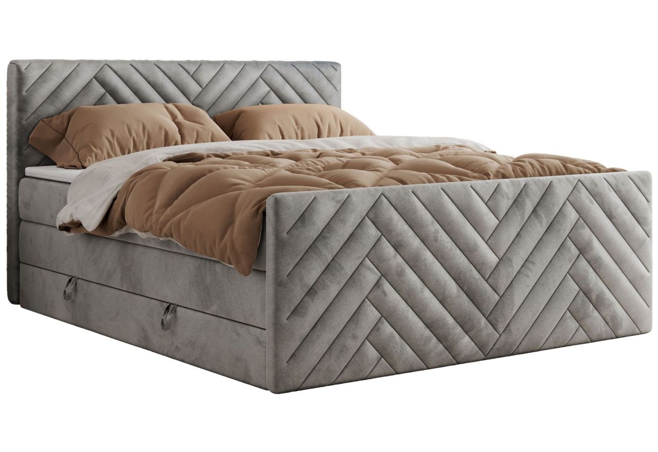 Łóżko kontynentalne PARIS KING DUO 140x200 - H4 - jasnoszary, welwet