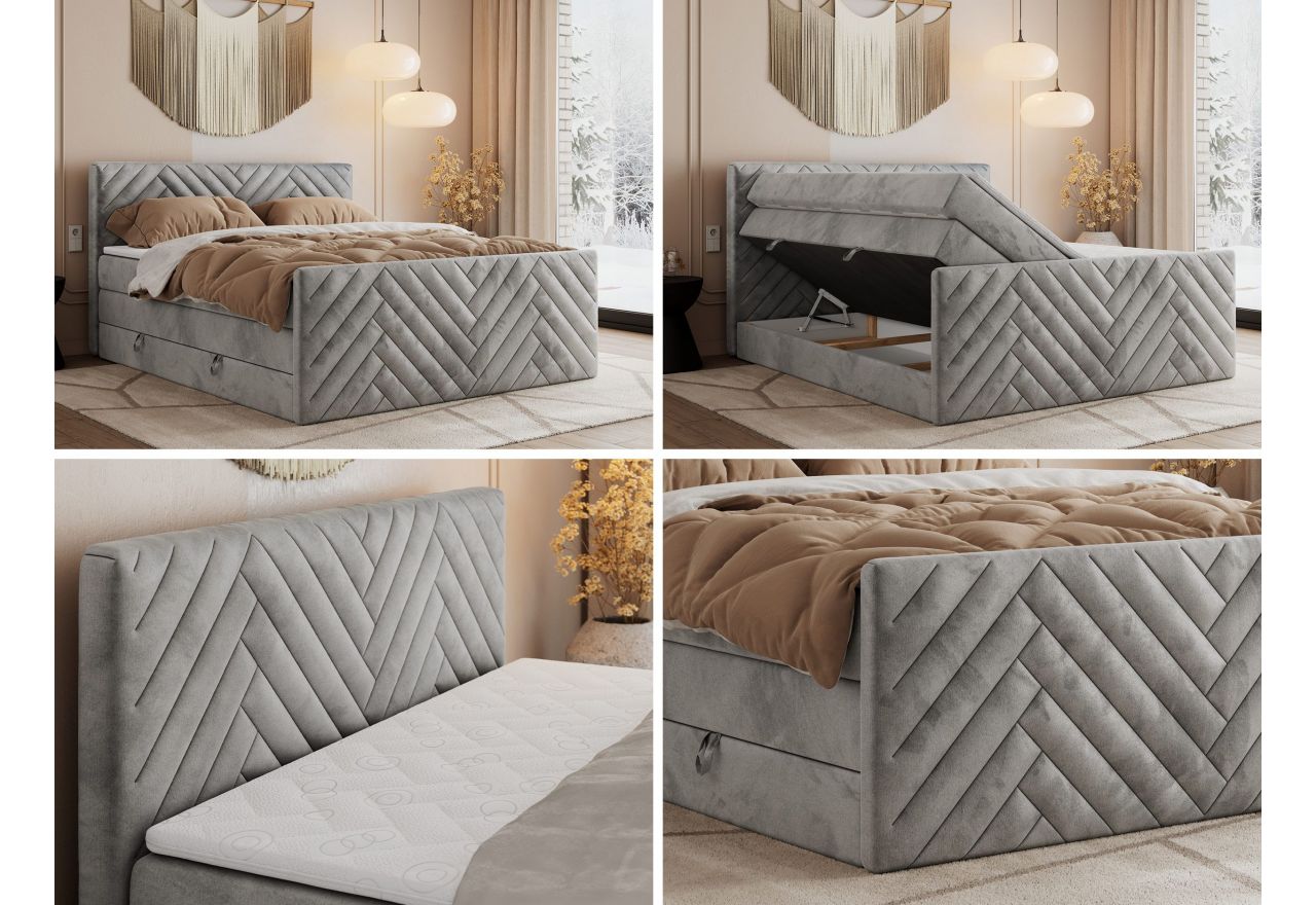 Łóżko kontynentalne PARIS KING DUO 160x200 - H4 - jasnoszary, welwet