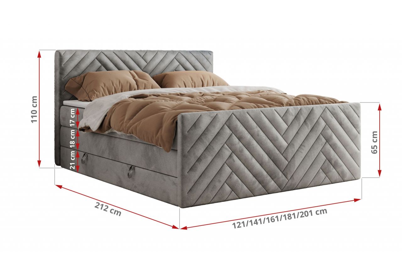 Łóżko kontynentalne PARIS KING DUO 180x200 - H4 - jasnoszary, welwet