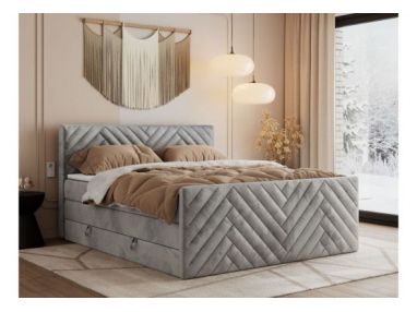 Łóżko kontynentalne PARIS KING DUO 200x200 - H4 - jasnoszary, welwet