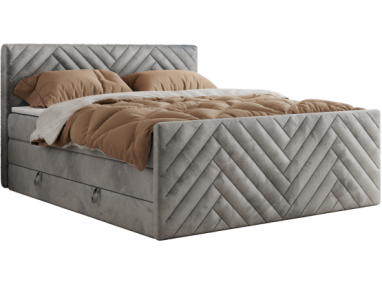 Łóżko kontynentalne PARIS KING DUO 200x200 - H4 - jasnoszary, welwet