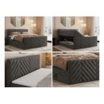 Łóżko kontynentalne PARIS KING DUO 120x200 - H3 - ciemnoszary, welwet