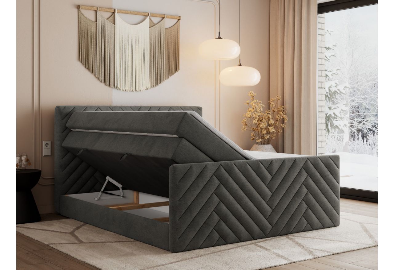 Łóżko kontynentalne PARIS KING DUO 160x200 - H3 - ciemnoszary, welwet