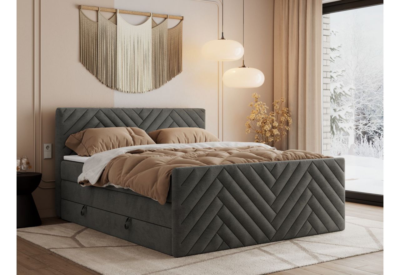 Łóżko kontynentalne PARIS KING DUO 180x200 - H3 - ciemnoszary, welwet