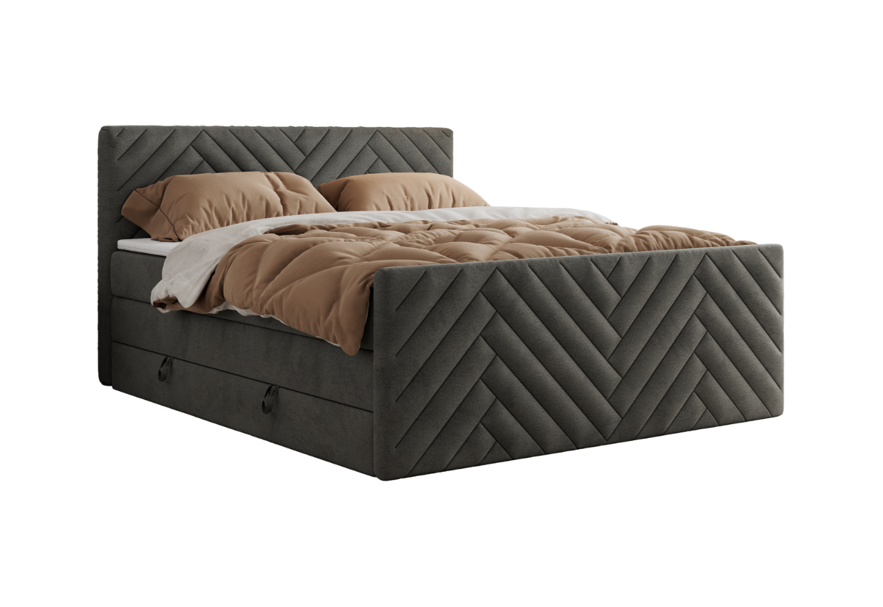 Łóżko kontynentalne PARIS KING DUO 200x200 - H3 - ciemnoszary, welwet