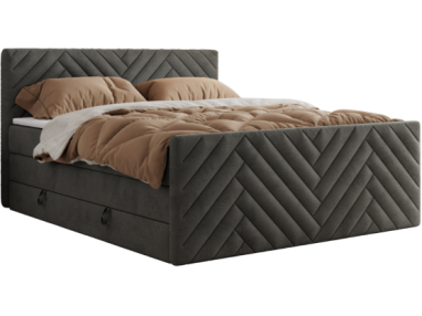 Łóżko kontynentalne PARIS KING DUO 120x200 - H4 - ciemnoszary, welwet