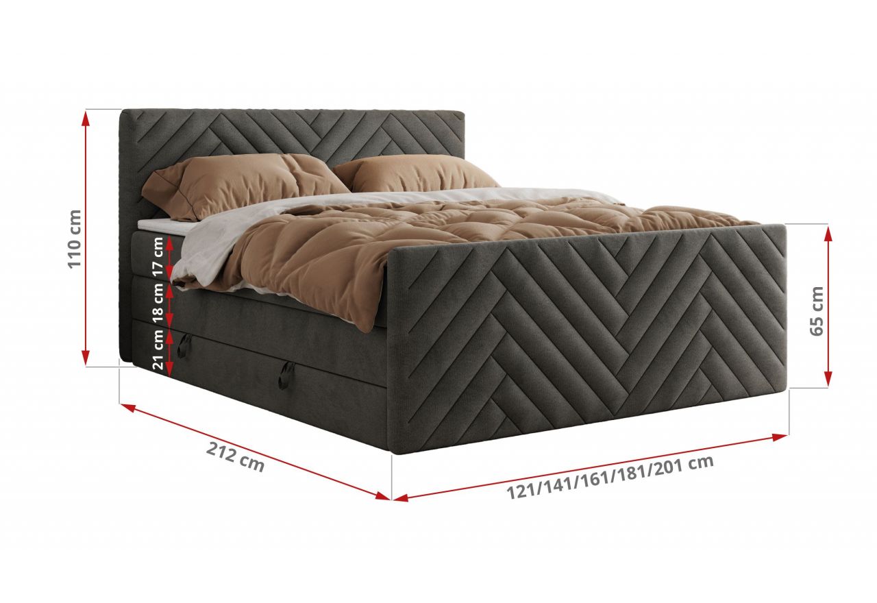 Łóżko kontynentalne PARIS KING DUO 160x200 - H4 - ciemnoszary, welwet