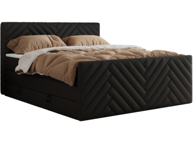 Łóżko kontynentalne PARIS KING DUO 160x200 - H4 - czarny, ekoskóra