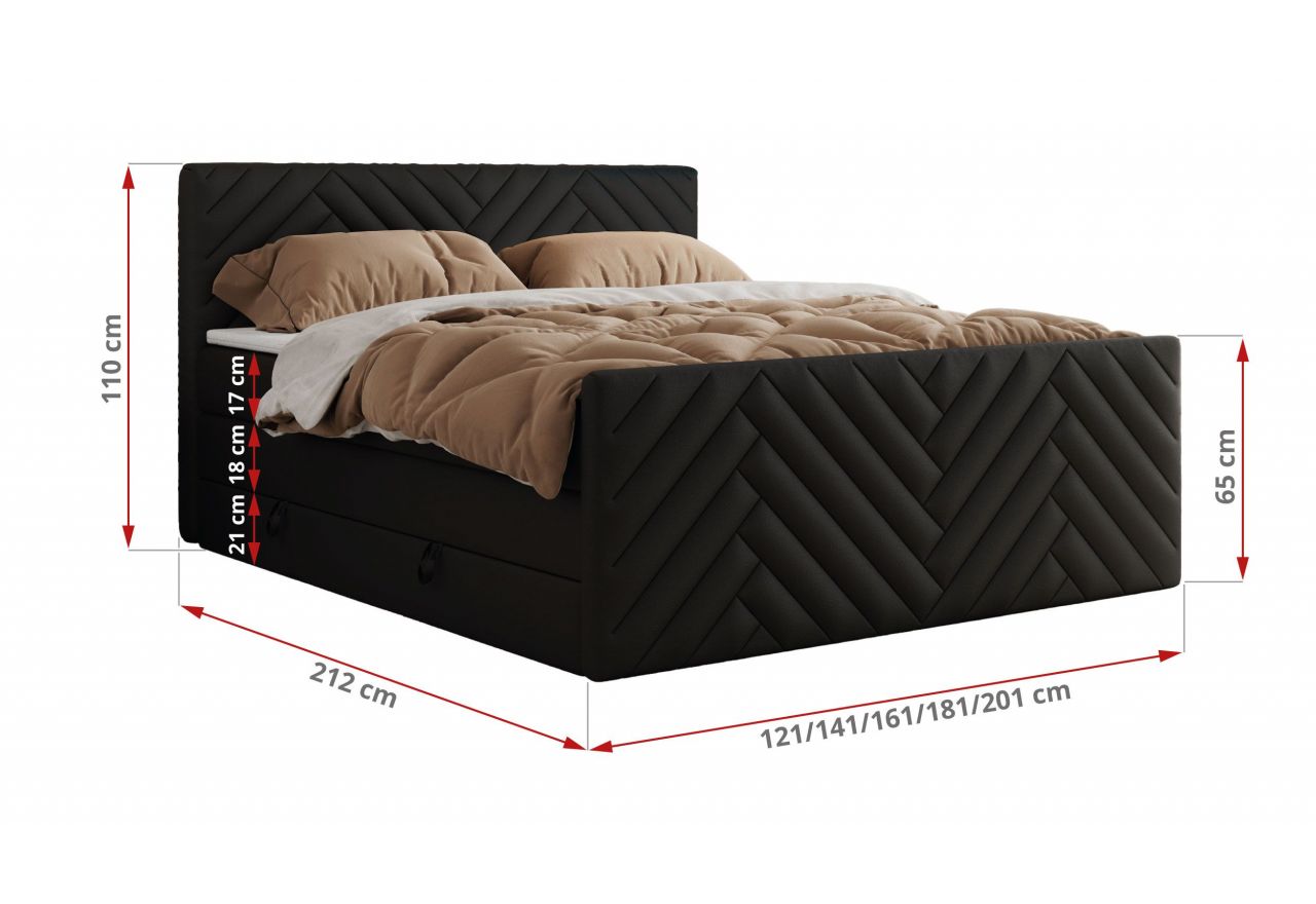 Łóżko kontynentalne PARIS KING DUO 160x200 - H4 - czarny, ekoskóra