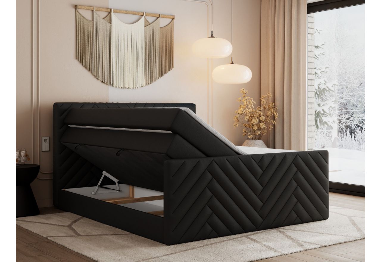 Łóżko kontynentalne PARIS KING DUO 160x200 - H4 - czarny, ekoskóra