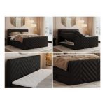 Łóżko kontynentalne PARIS KING DUO 200x200 - H4 - czarny, ekoskóra