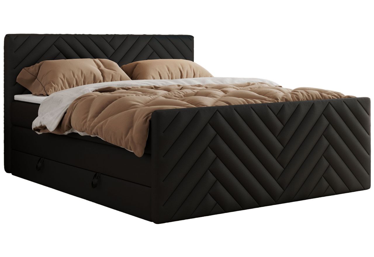 Łóżko kontynentalne PARIS KING DUO 200x200 - H4 - czarny, ekoskóra