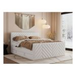 Łóżko kontynentalne PARIS KING DUO 160x200 - H3 - biały, ekoskóra