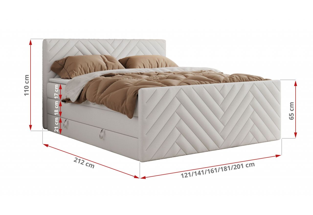 Łóżko kontynentalne PARIS KING DUO 160x200 - H3 - biały, ekoskóra