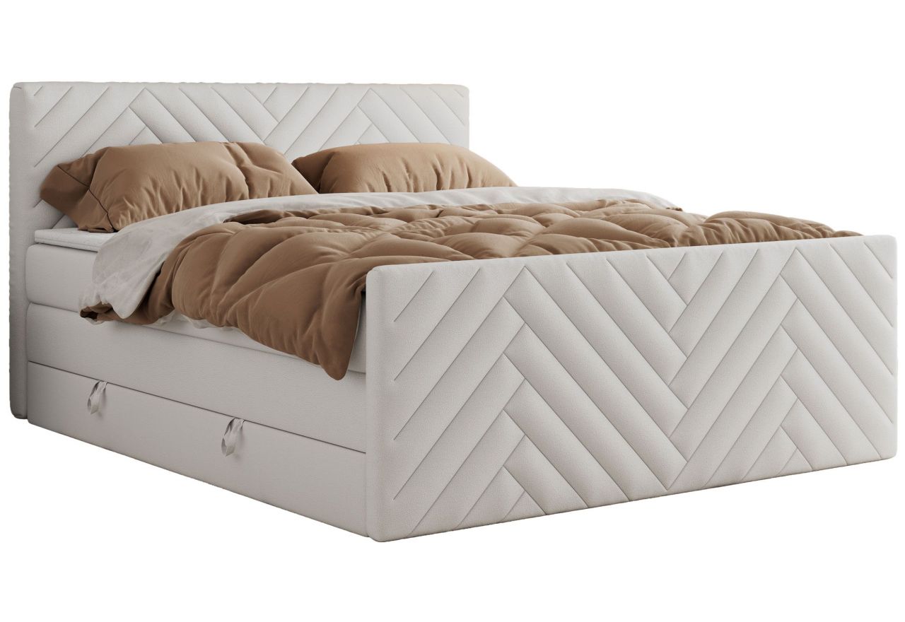 Łóżko kontynentalne PARIS KING DUO 200x200 - H3 - biały, ekoskóra