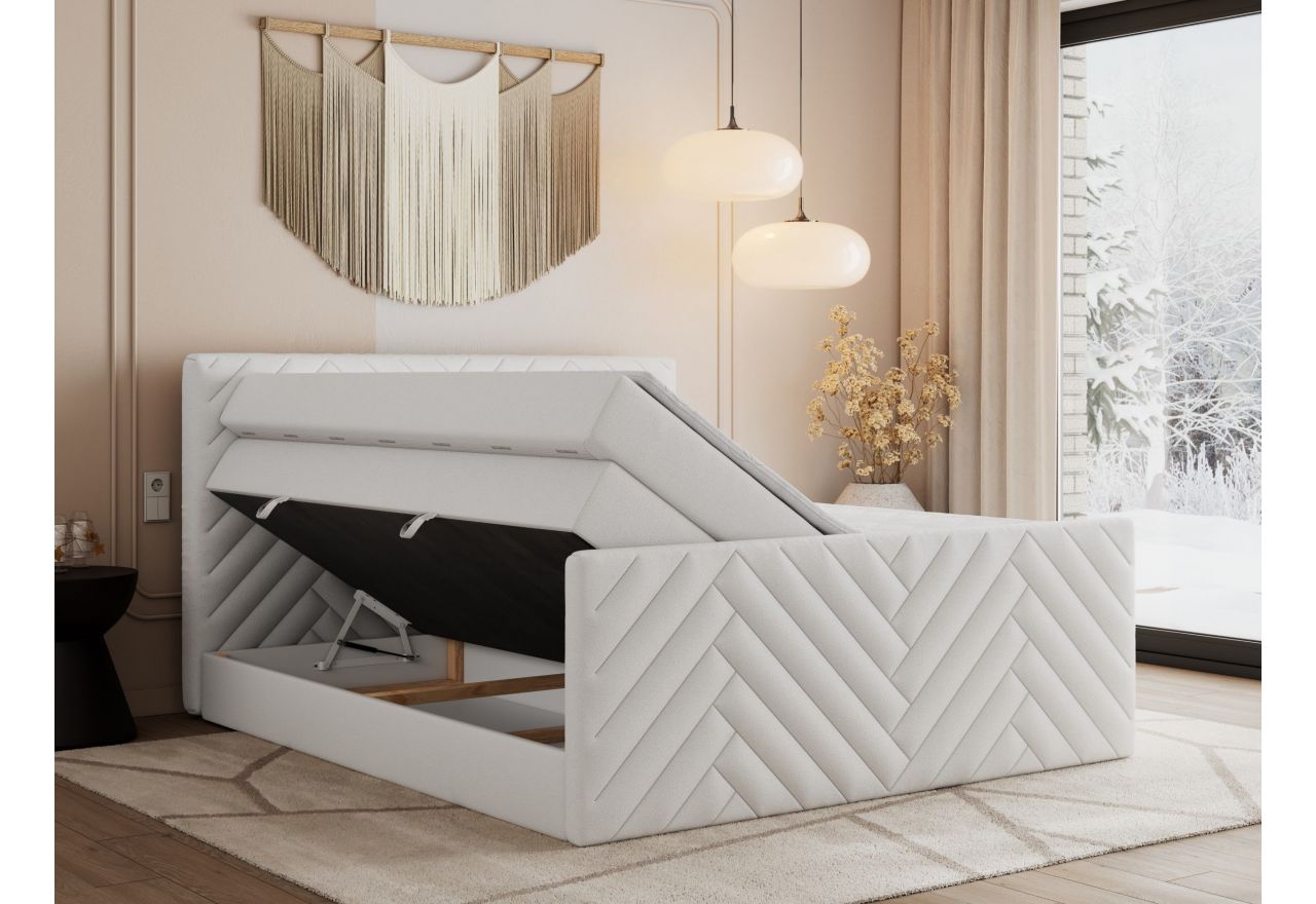 Łóżko kontynentalne PARIS KING DUO 180x200 - H4 - biały, ekoskóra