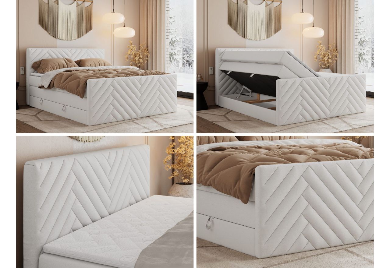 Łóżko kontynentalne PARIS KING DUO 180x200 - H4 - biały, ekoskóra