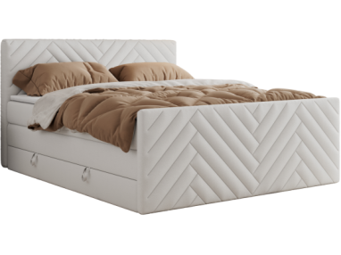 Łóżko kontynentalne PARIS KING DUO 200x200 - H4 - biały, ekoskóra