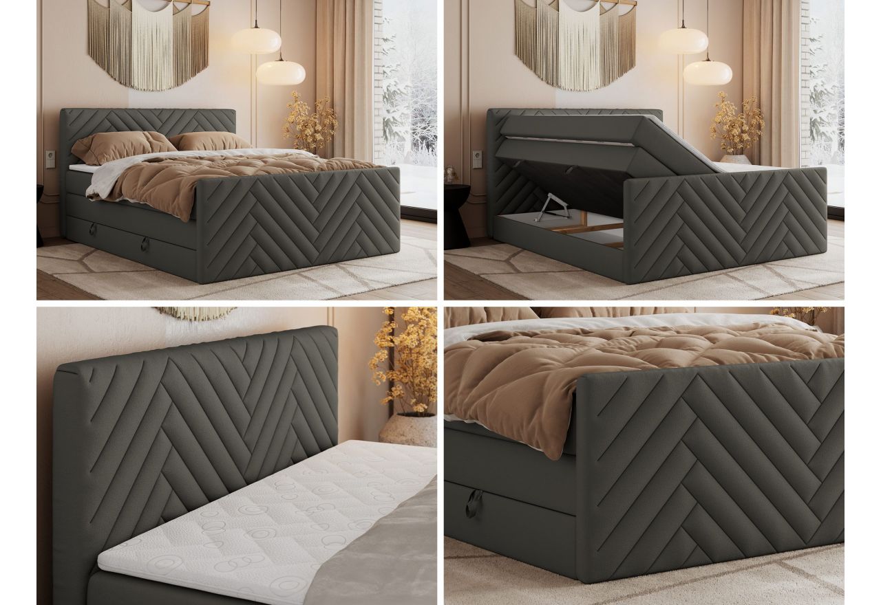 Łóżko kontynentalne PARIS KING DUO 180x200 - H3 - szary, ekoskóra