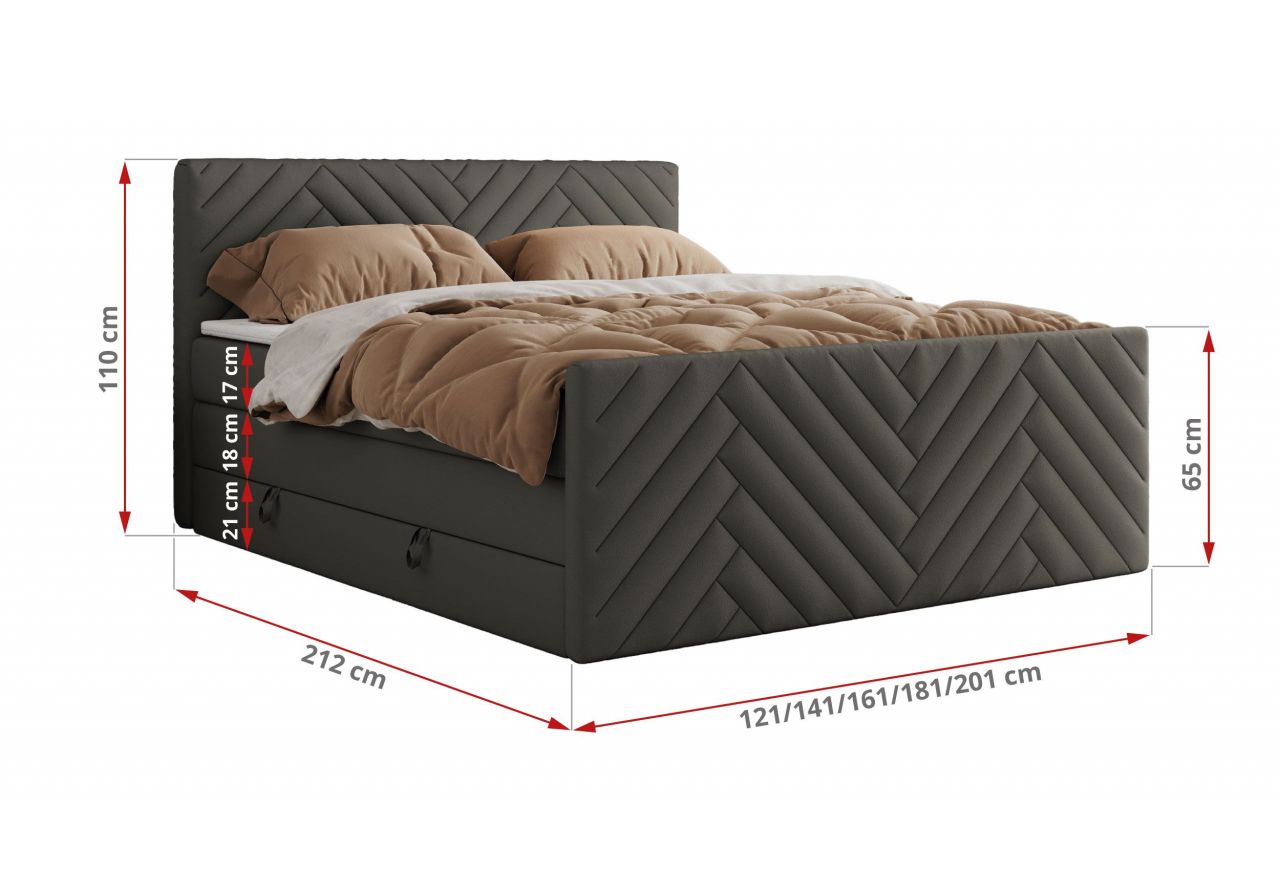 Łóżko kontynentalne PARIS KING DUO 140x200 - H4 - szary, ekoskóra