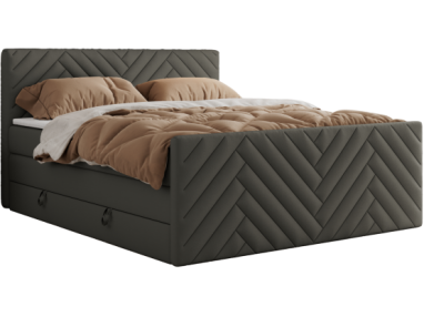 Łóżko kontynentalne PARIS KING DUO 180x200 - H4 - szary, ekoskóra