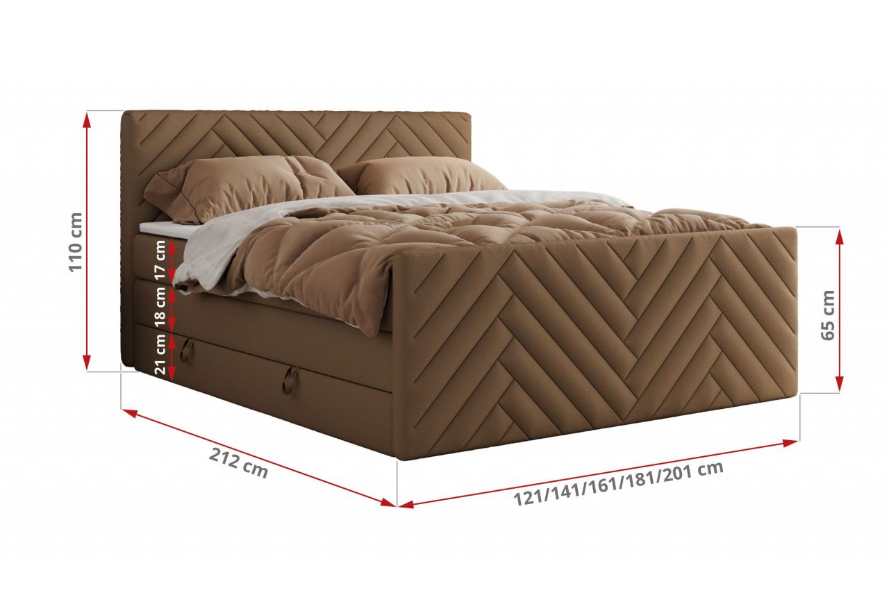 Łóżko kontynentalne PARIS KING DUO 120x200 - H3 - brązowy, ekoskóra