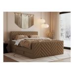 Łóżko kontynentalne PARIS KING DUO 160x200 - H3 - brązowy, ekoskóra